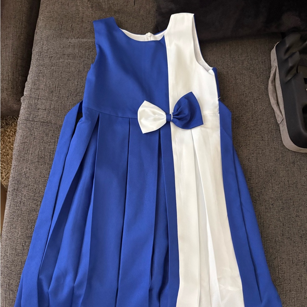 Girls Blue and White Bow-Accent Party Dress